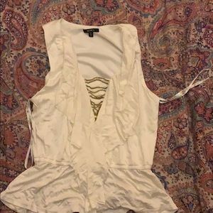White dress tank top shirt with gold chains